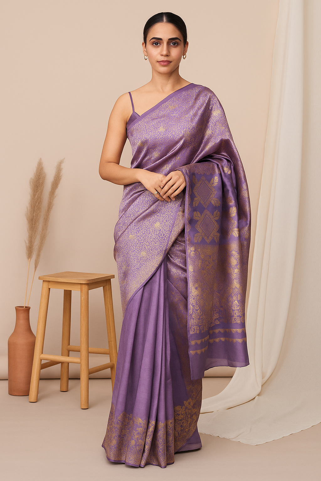 Royal Purple Banarasi Silk Saree with Golden Zari Work