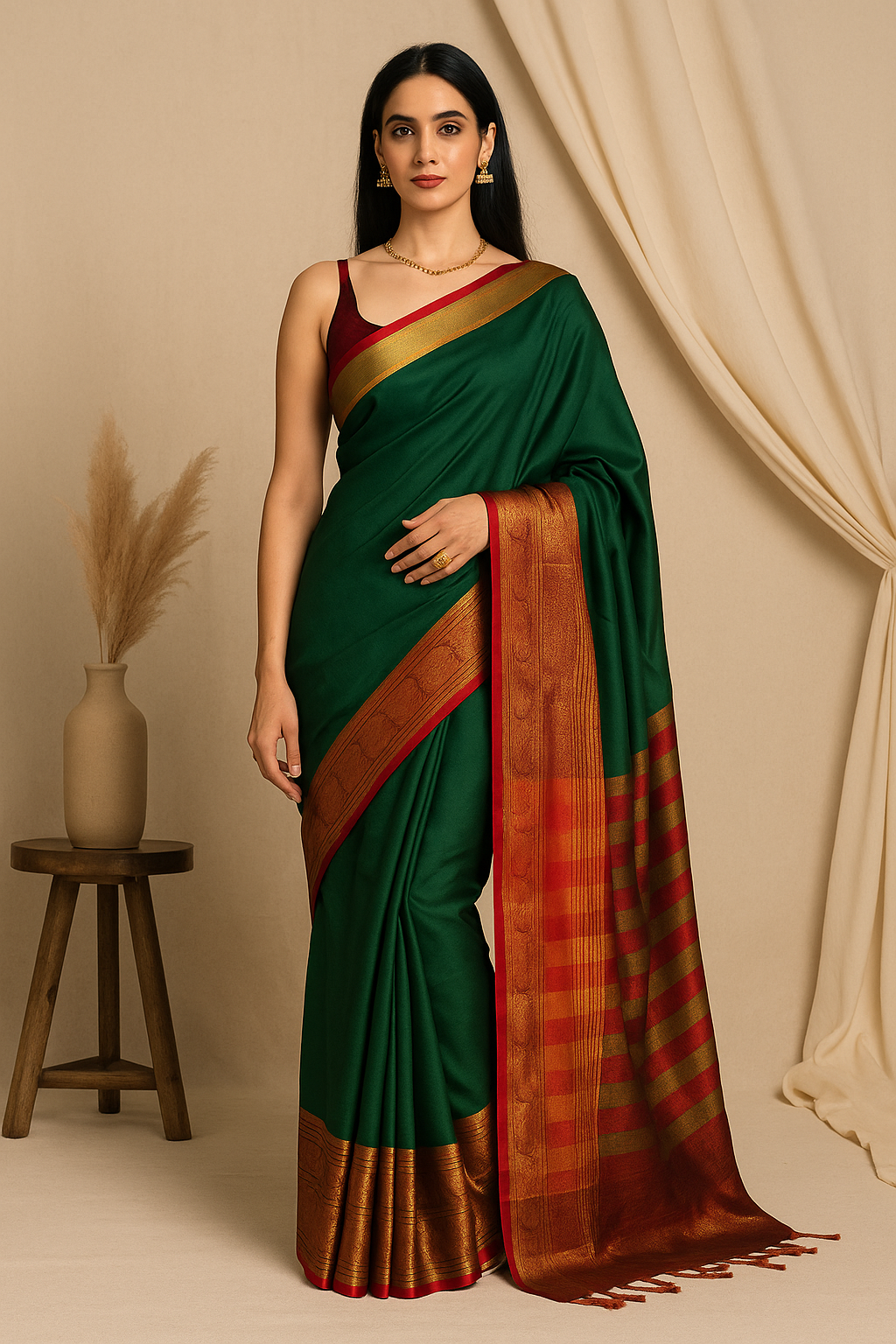 Traditional Green & Maroon Kanjivaram Silk Saree