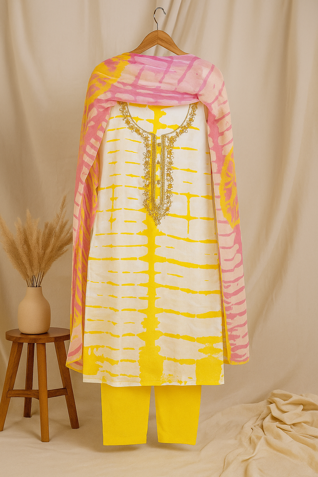 Yellow Embroidered suit set