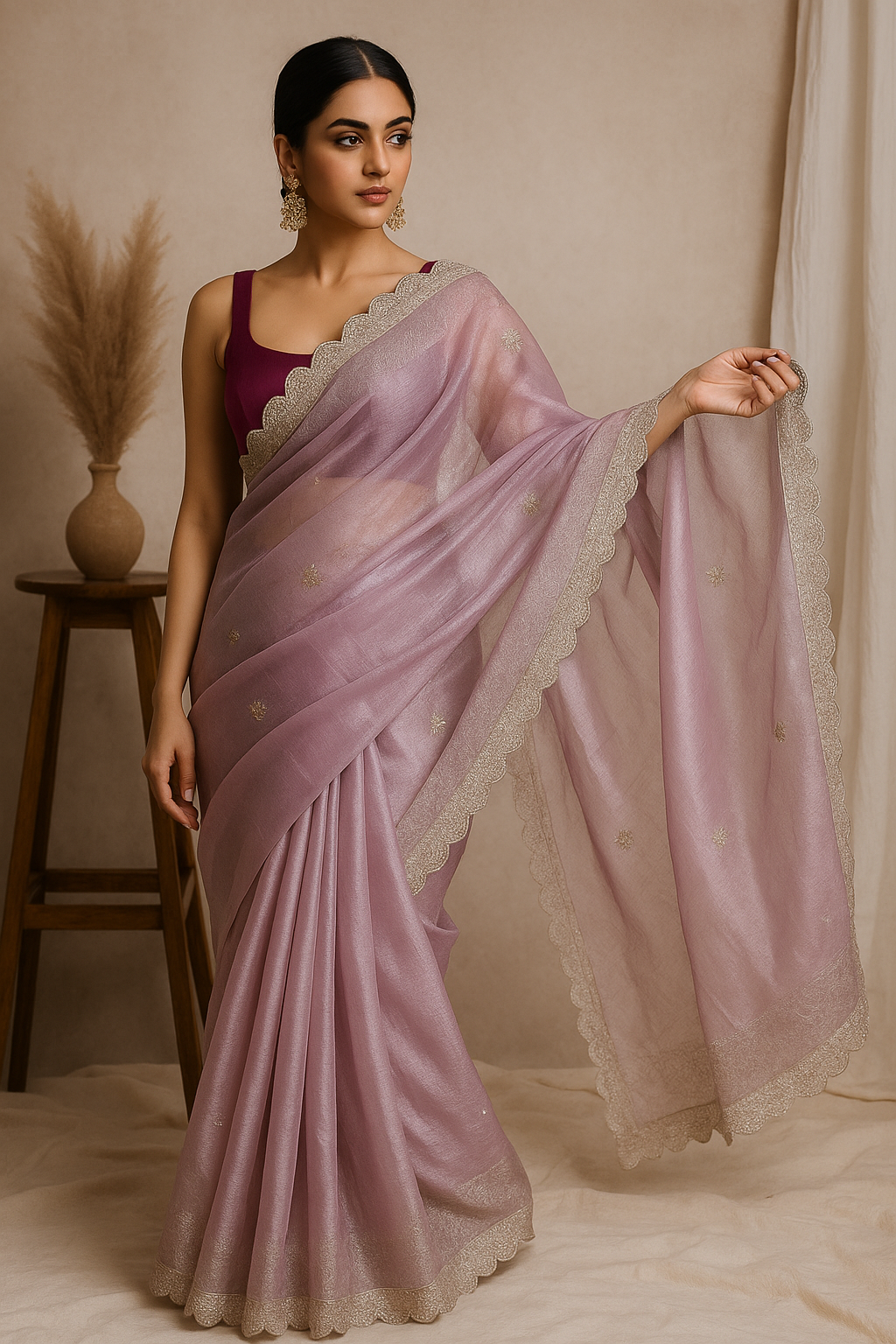 Pink Tissue Saree