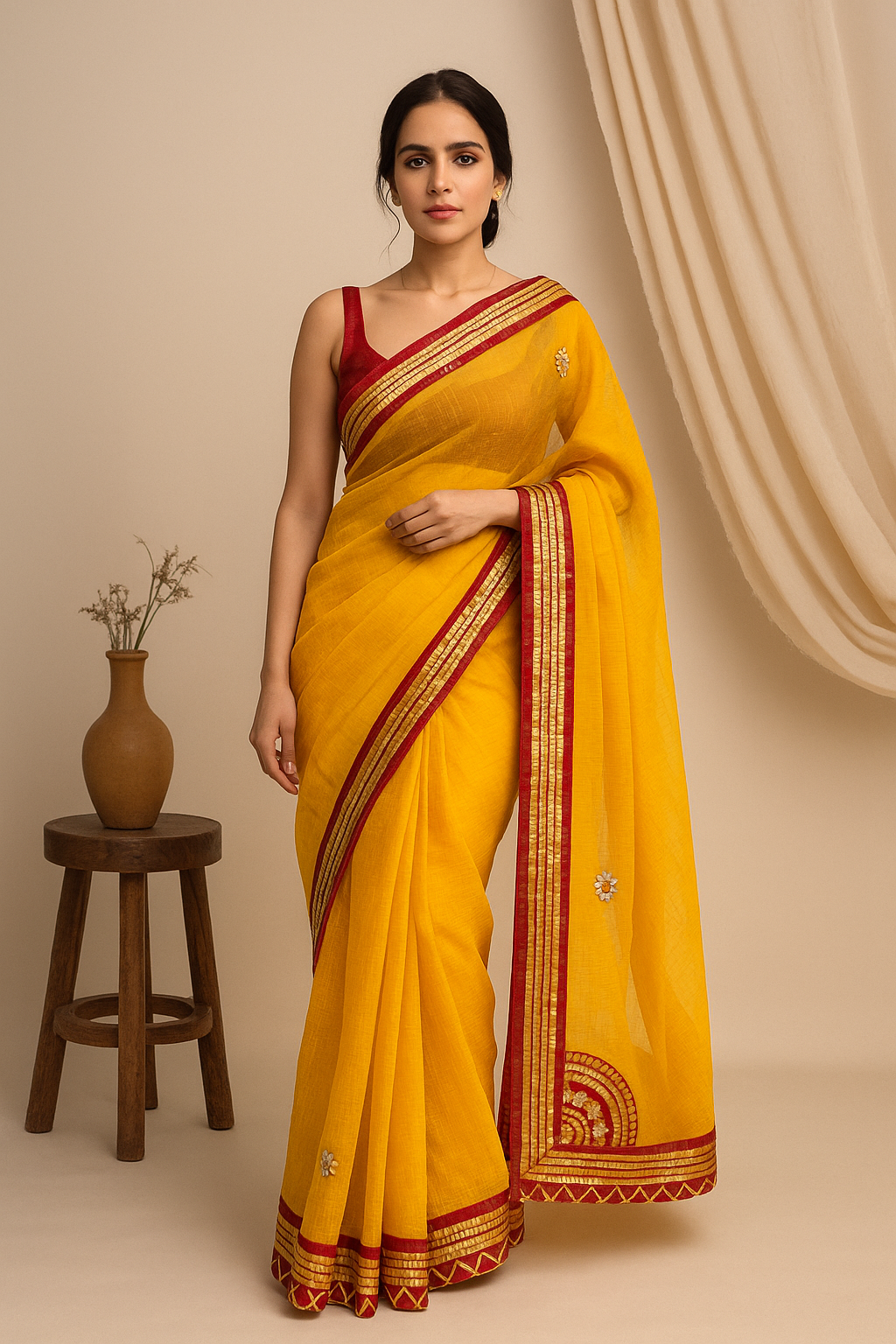 yellow Bandhani saree