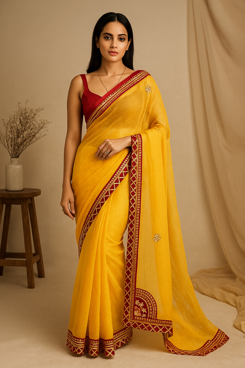 yellow Bandhani saree