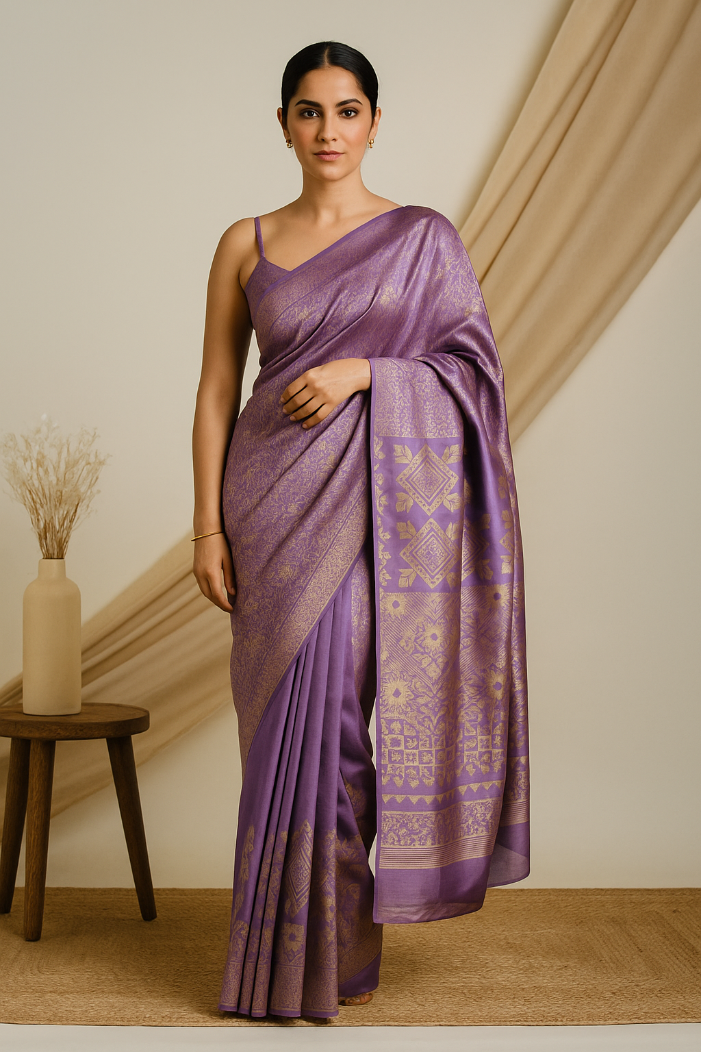 Royal Purple Banarasi Silk Saree with Golden Zari Work