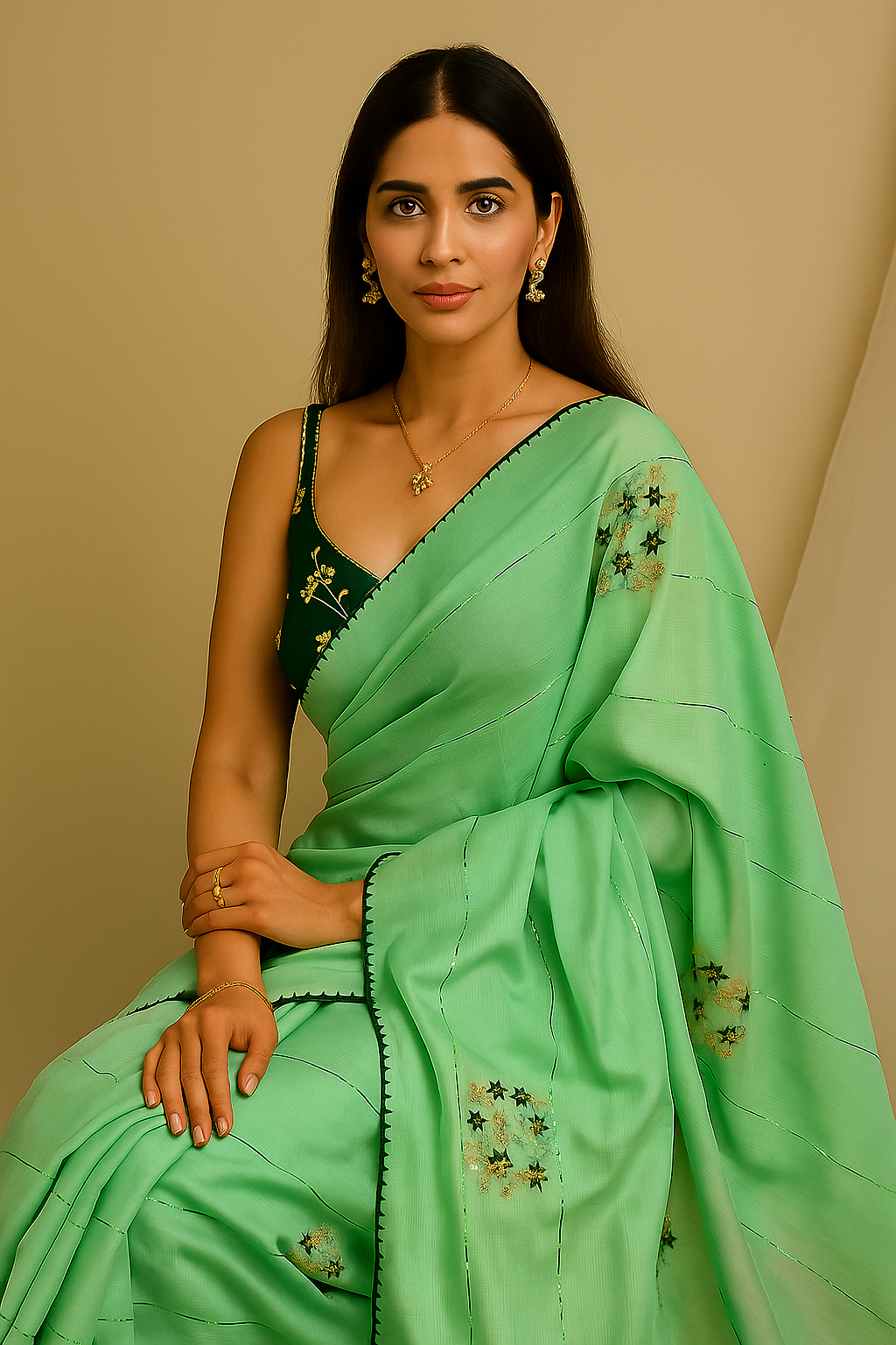 Mint Green Silk Saree with Delicate Embroidery