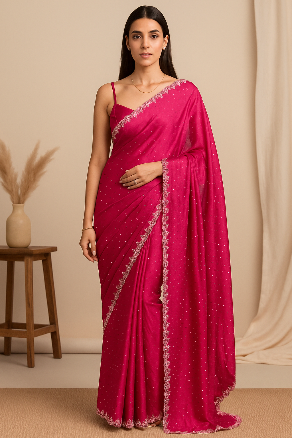 Pink Assam Silk Saree with Silver Detailing