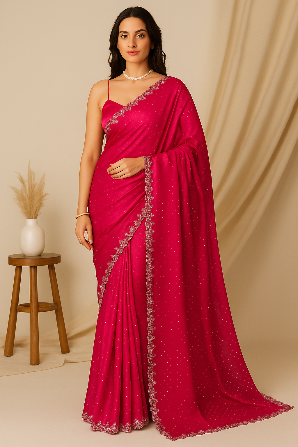 Pink Assam Silk Saree with Silver Detailing