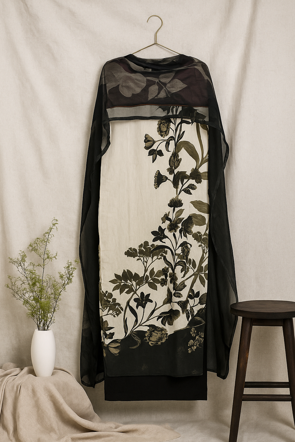 Olive green embroidered suit set