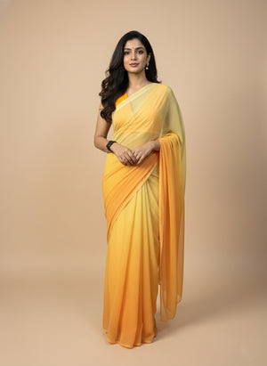 Yellow to Peach Ombre Georgette Saree