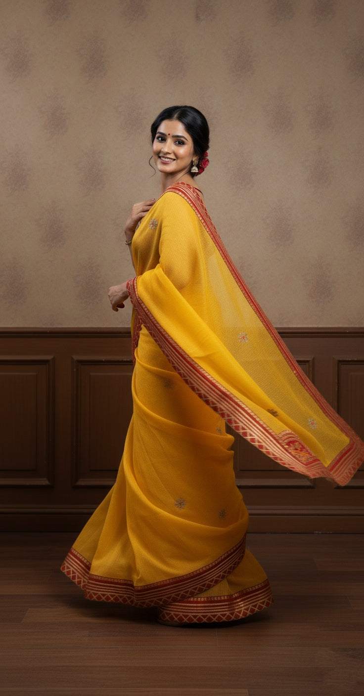 yellow Bandhani saree
