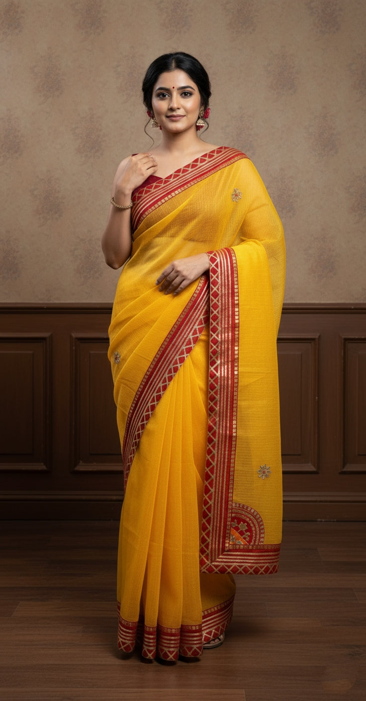 yellow Bandhani saree