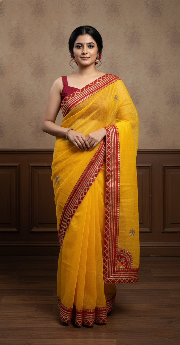 yellow Bandhani saree