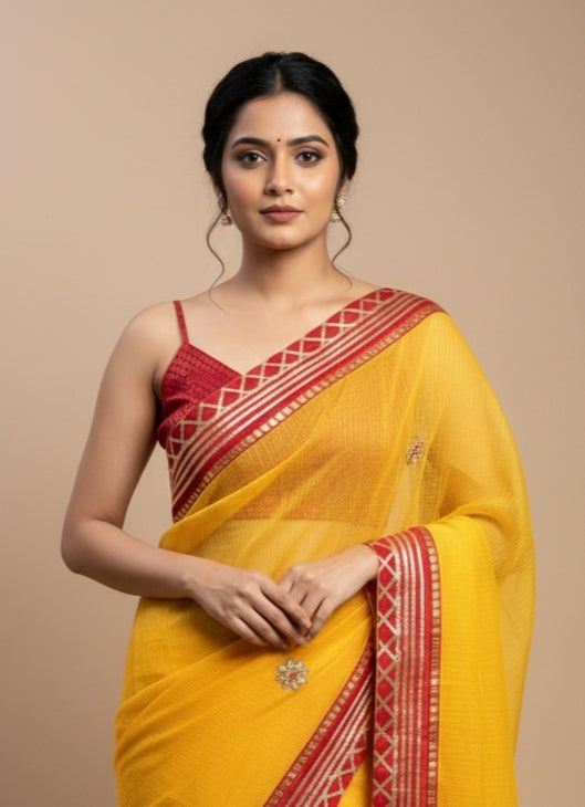 yellow Bandhani saree