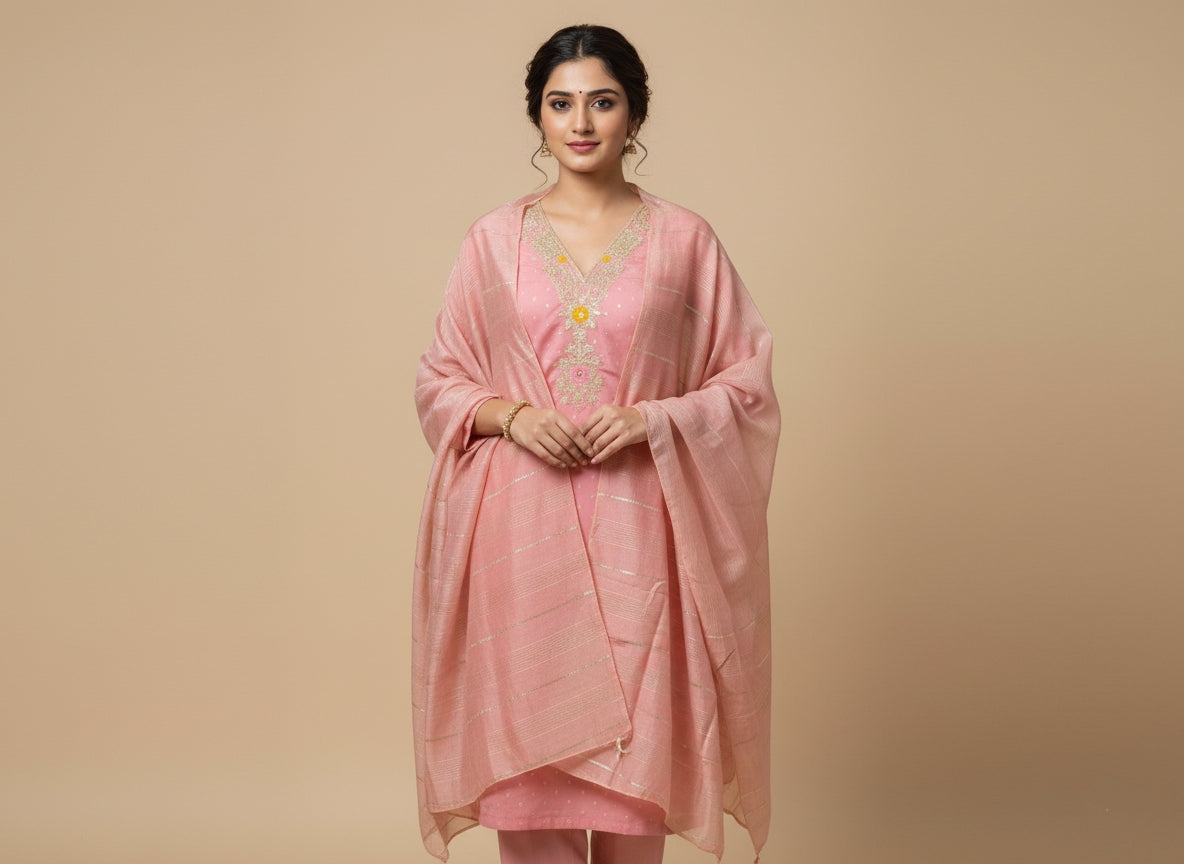 Pink Embroidered Unstitched Suit Set