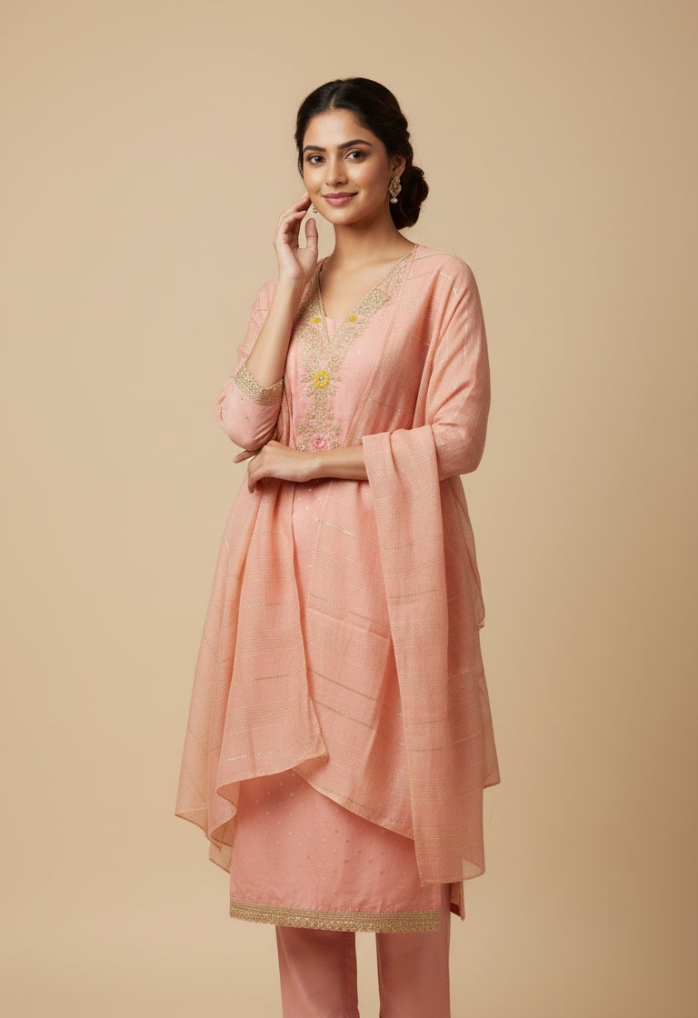 Pink Embroidered Unstitched Suit Set