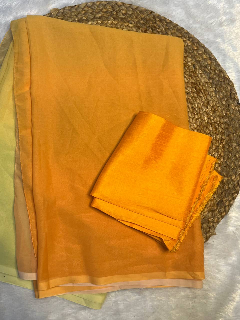 Yellow to Peach Ombre Georgette Saree