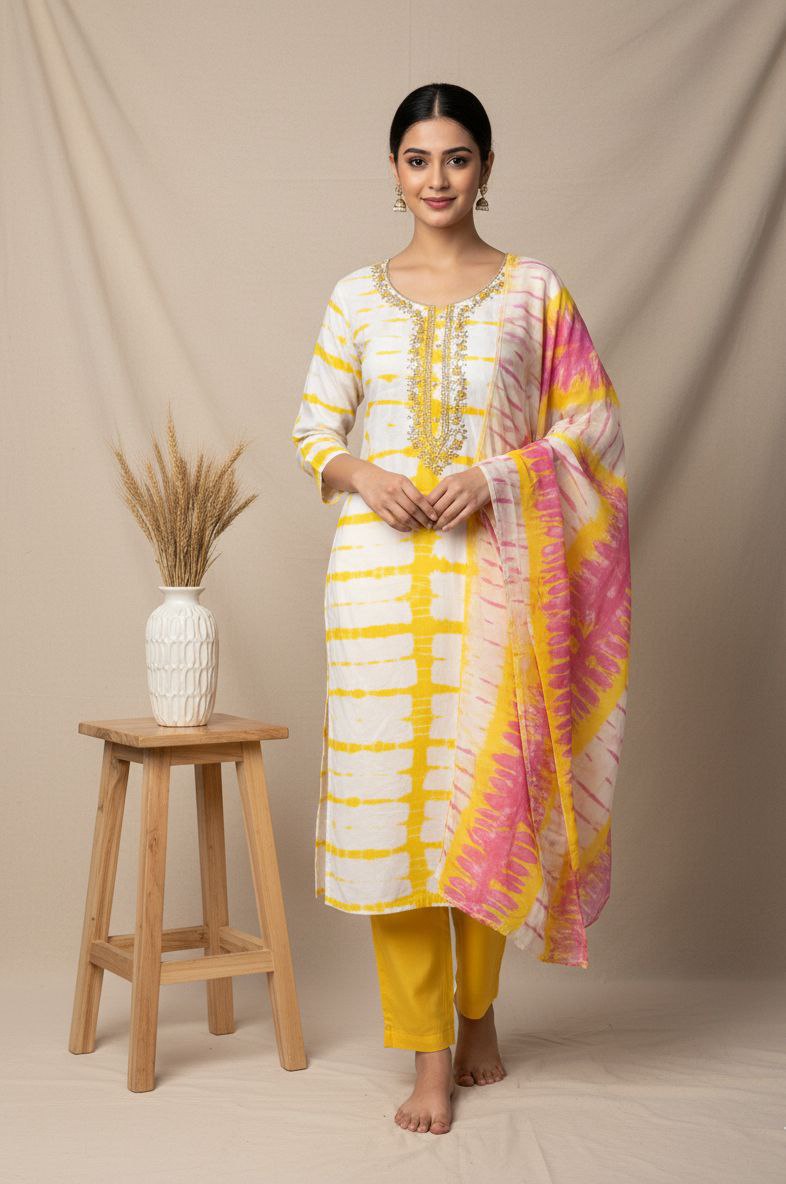 Yellow Embroidered suit set